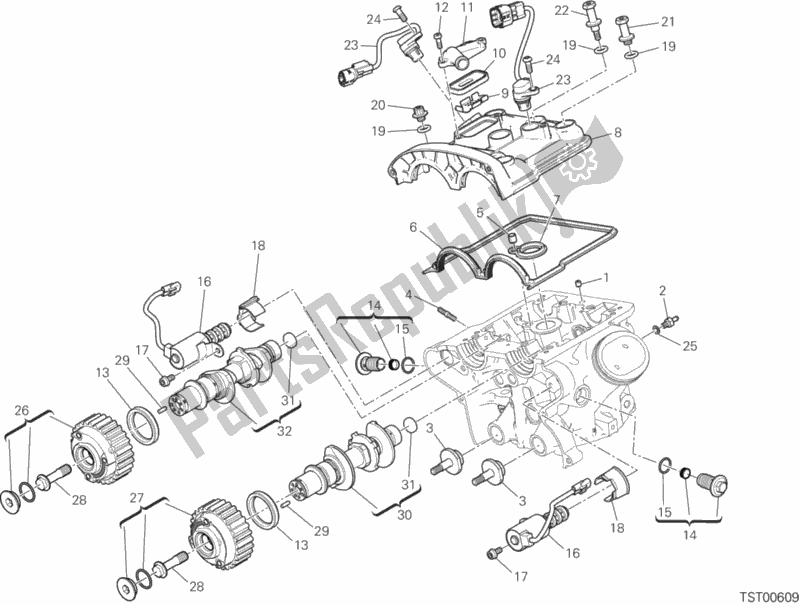 Alle onderdelen voor de Verticale Cilinderkop - Timing van de Ducati Multistrada 1260 S ABS USA 2018
